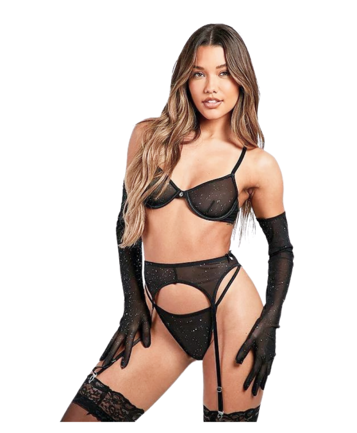 Sparkle Lingerie And Suspender Set